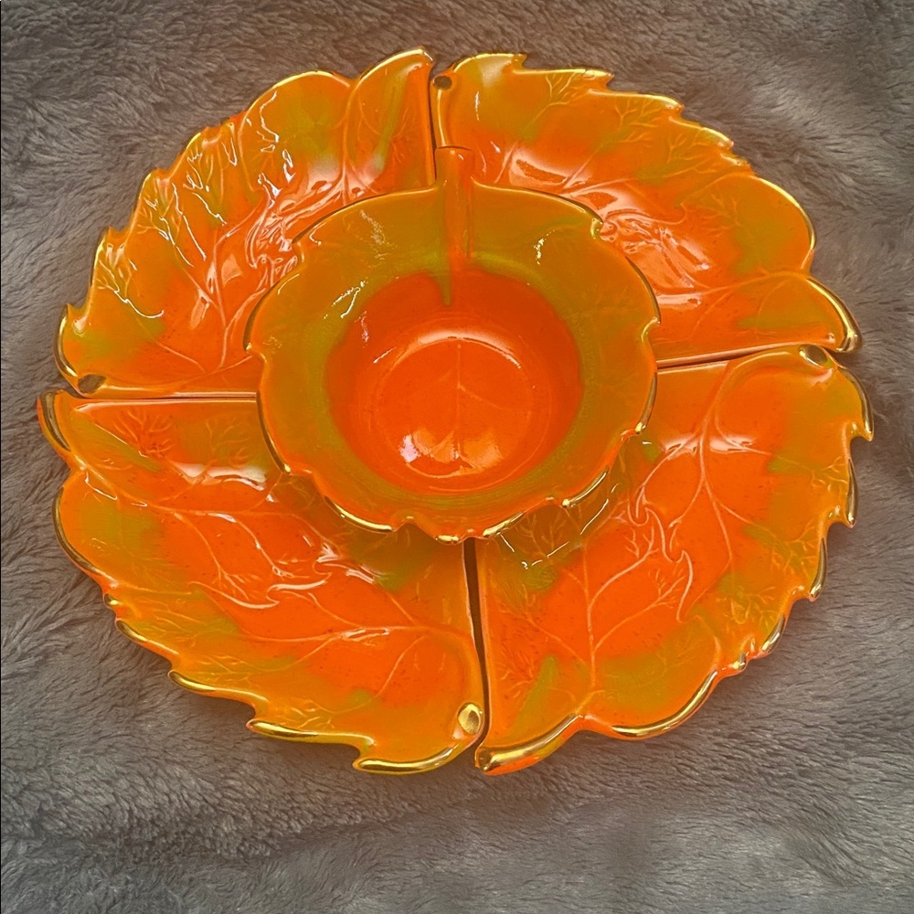 Orange & Gold California Pottery Chip & Dip Snack Dish Set